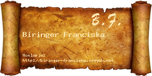 Biringer Franciska névjegykártya